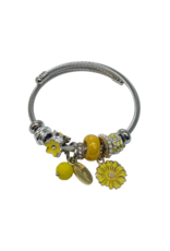 BAF0019 - Yellow, Pearl, Sunflower Charm Bracelet