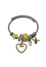 BAF0022 yellow, bee, pearl heart charm bracelet