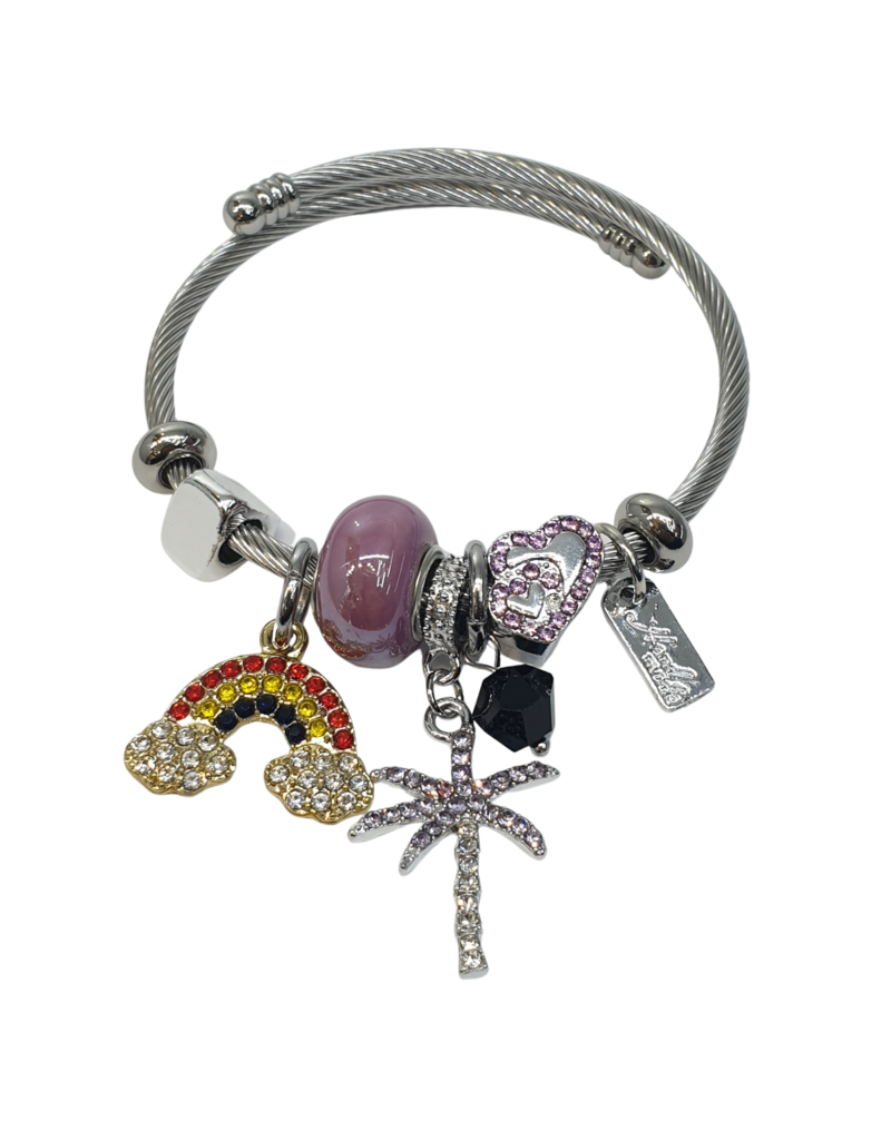 BAF0024 - Purple, Palm, Rainbow, Hearts Charm Bracelet