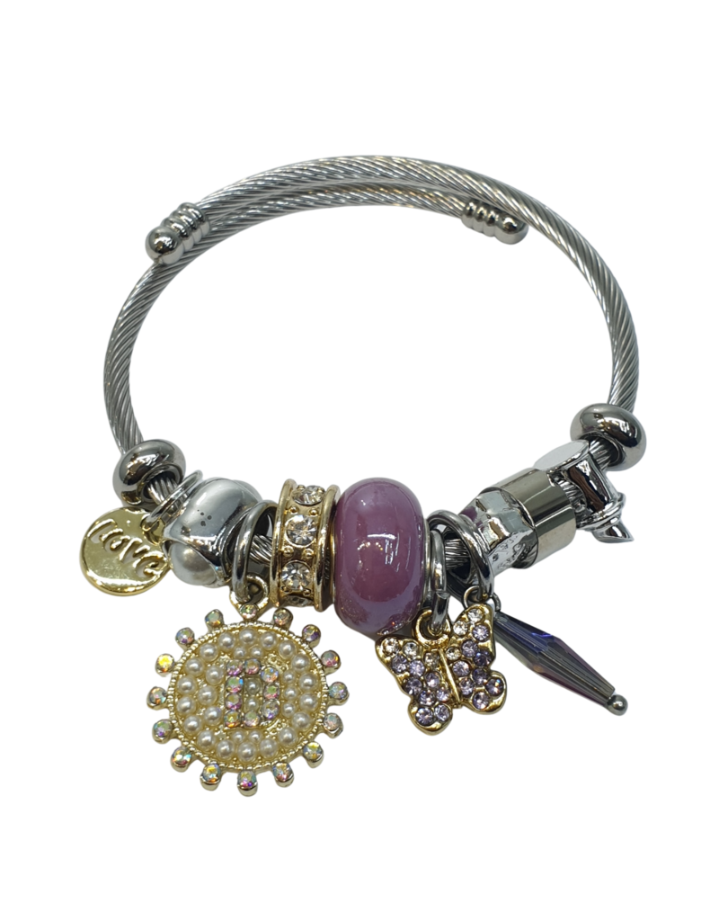 BAF0028 - Mauve, Pearls, Sun, Butterfly Charm Bracelet