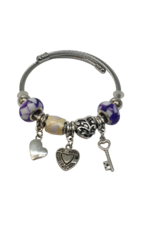 BAF0032 - Purple, Key, Hearts Charm Bracelet