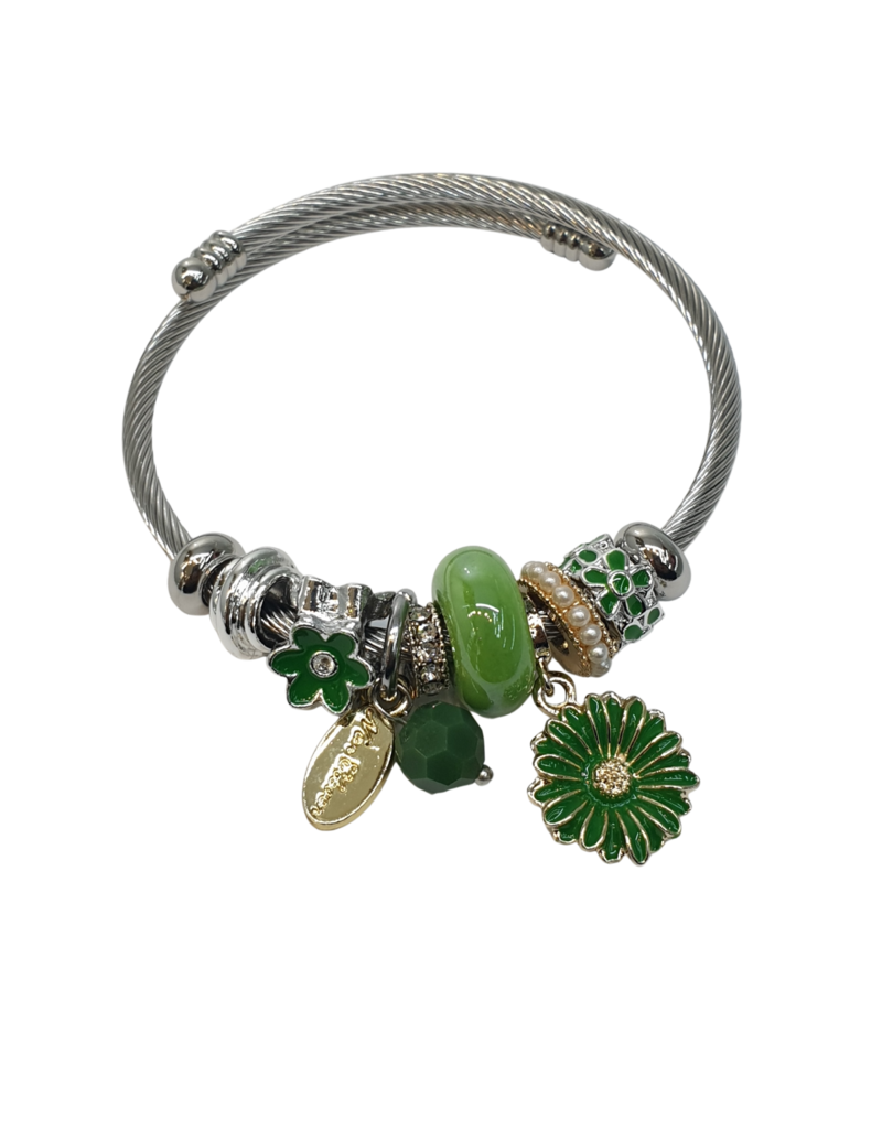 BAF0042 - Green, Flower Charm Bracelet
