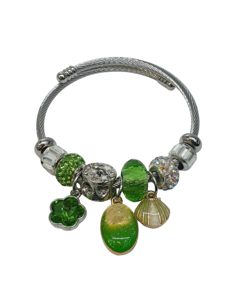 BAF0049 - Lime, Green, Shell, Oval, Flower Charm Bracelet