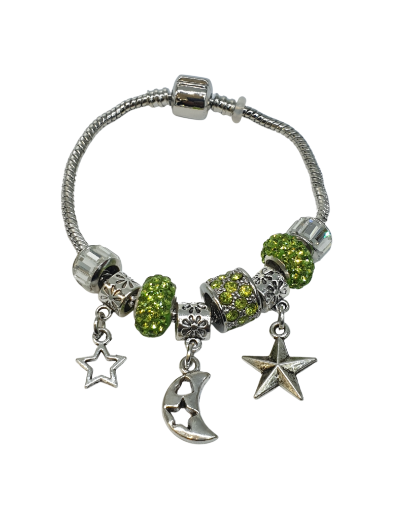 BAF0054 - Avocardo, Green, Half Moon, Star Charm Bracelet