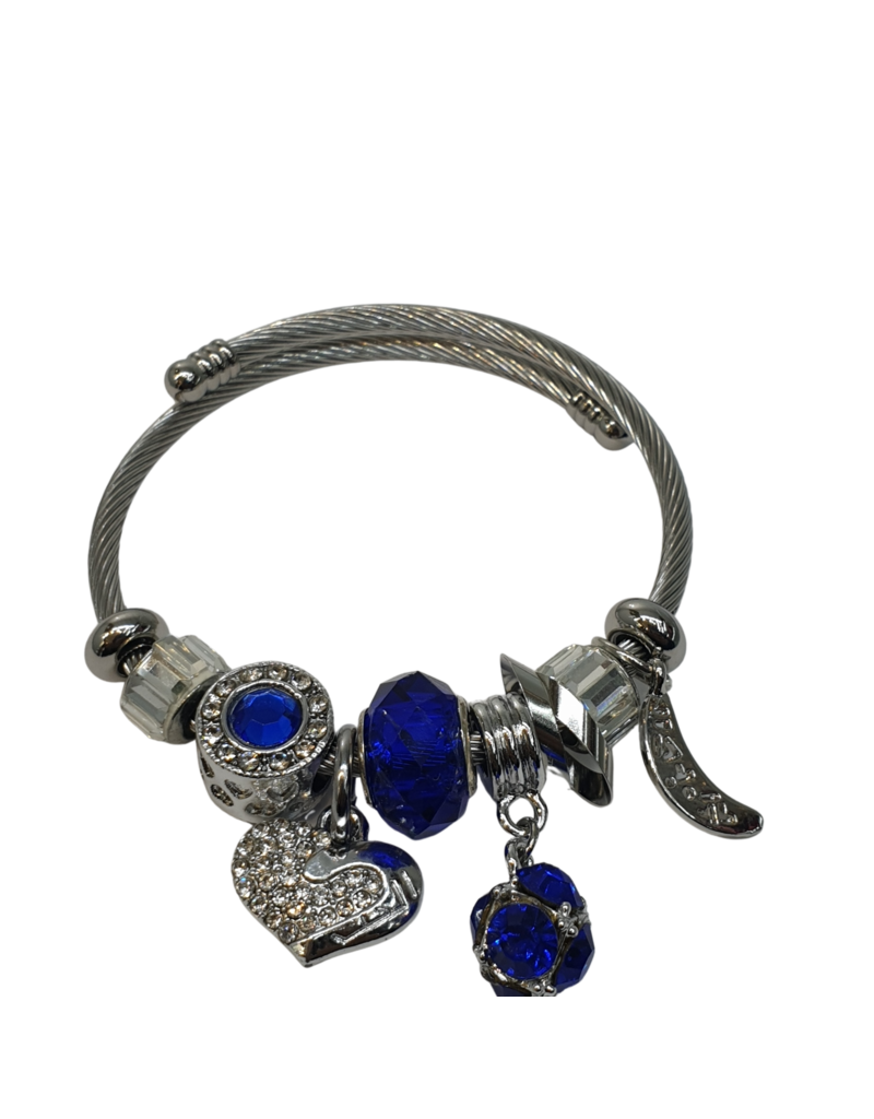 BAF0057 - Royal Blue, Silver Heart Charm Bracelet