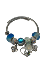 BAF0073 - Turq, White, Heart, Flower  Charm Bracelet