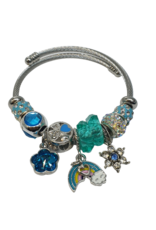 BAF0077 - Turq, Flower, Rainbow Charm Bracelet