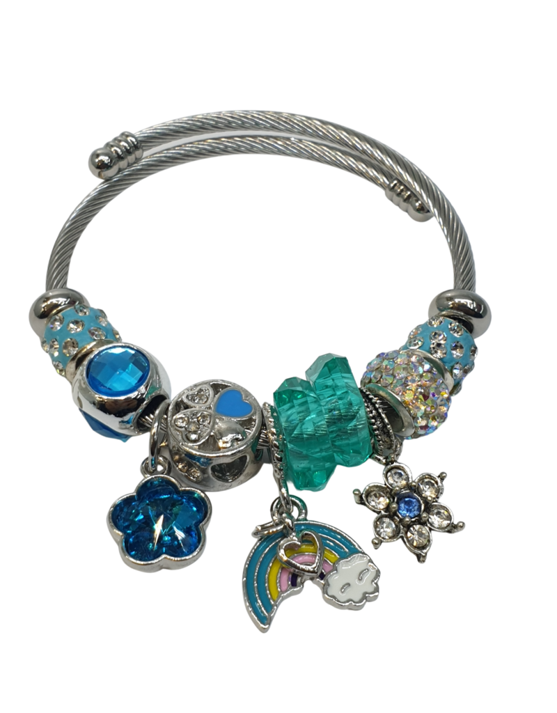 BAF0077 - Turq, Flower, Rainbow Charm Bracelet