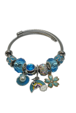 BAF0078 - Turq, Half Oyster, Flower, Rainbow Charm Bracelet