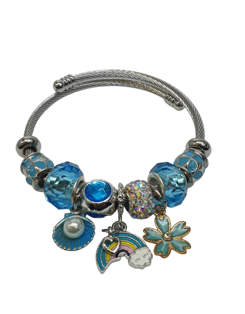 BAF0078 - Turq, Half Oyster, Flower, Rainbow Charm Bracelet