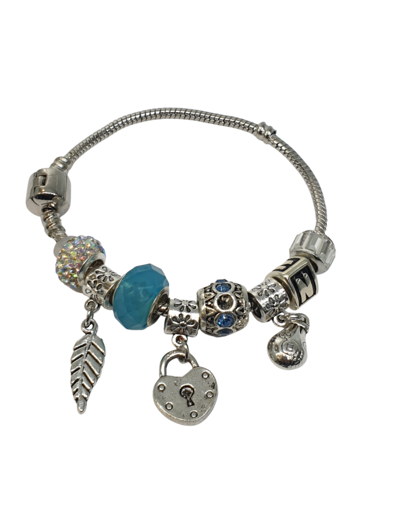 BAF0079 - Turq Adj, Heart, Leaf Charm Bracelet