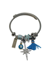 BAF0082 - Blue, Tassle, Star, Evil Eye Charm Bracelet