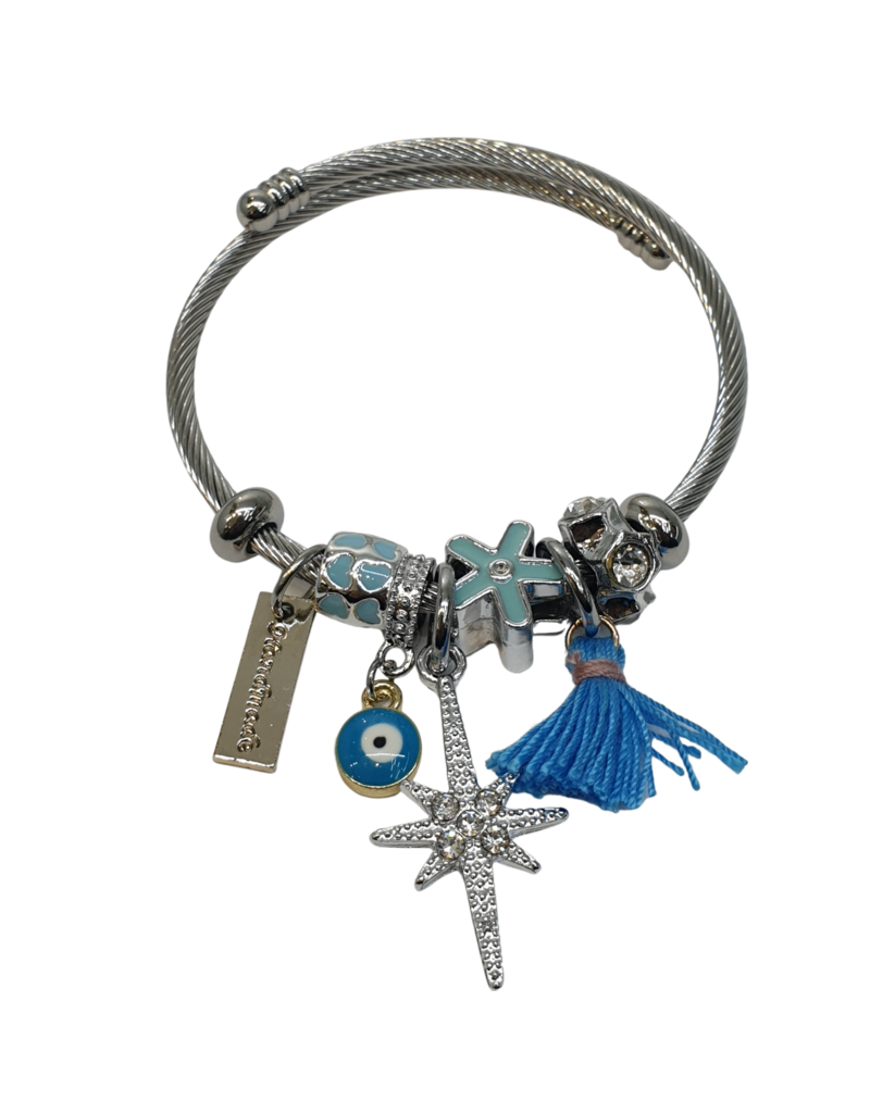 BAF0082 - Blue, Tassle, Star, Evil Eye Charm Bracelet