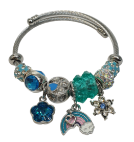 BAF0083 - Blue, Flower, Rainbow Charm Bracelet