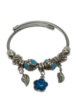 BAF0084 - Blue, Leaf, Flower Charm Bracelet