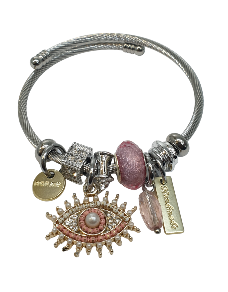 BAF0087 - Pink, Mauve, Eye, Cubes Charm Bracelet