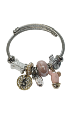 BAF0089 - Pink, Cactus, Bone, 5 Charm Bracelet