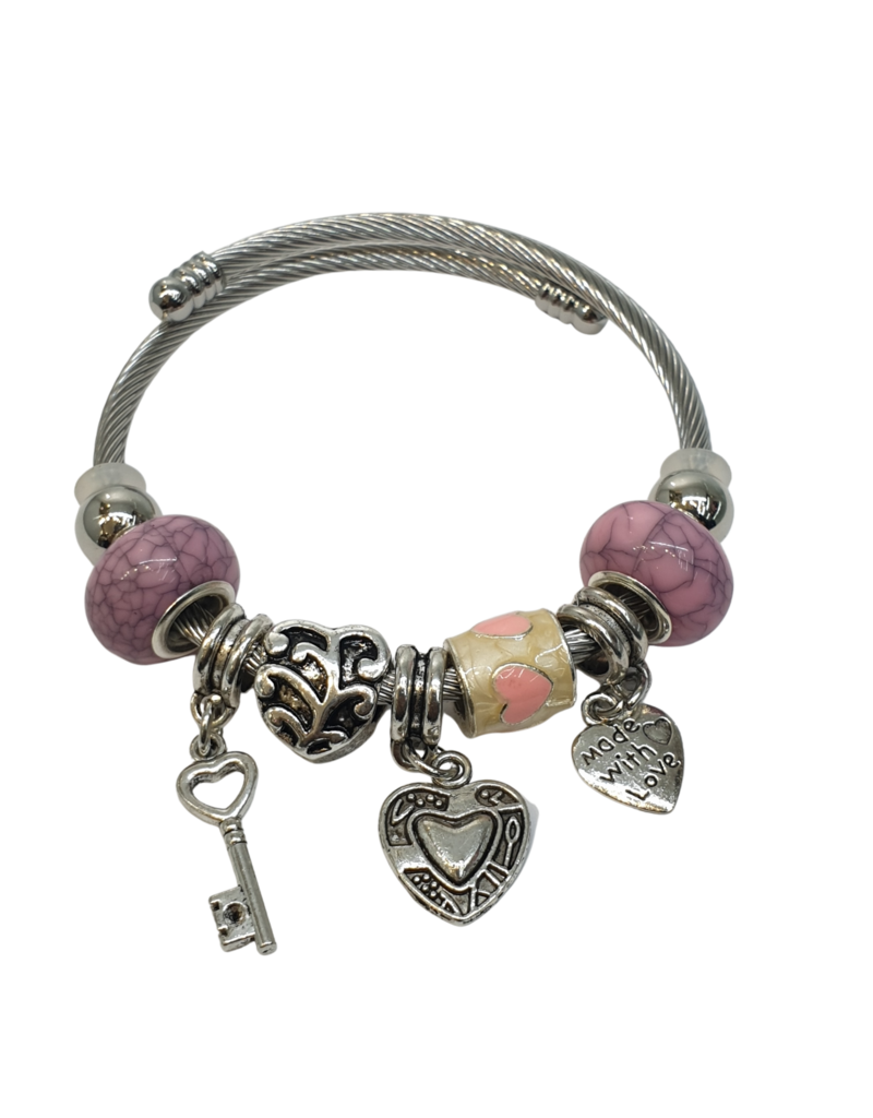 BAF0100 - Purple, Heart, Feet Charm Bracelet