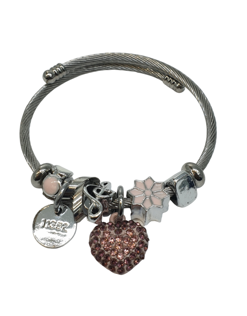BAF0104 - Mauve, Heart Charm Bracelet