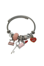 BAF0114 - Pink, Lipstick And Heart Charm Bracelet
