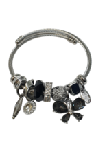BAF0133 - Black, Crystal Butterfly  Charm Bracelet