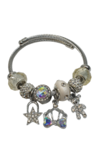 BAF0136 - White, Bear, Crown, Star Charm Bracelet