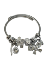 BAF0149 - Clear, White, Circle, Bow Charm Bracelet