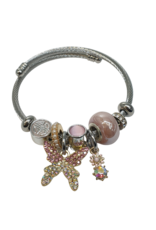 BAF0157 - Pink,Butterfly, flower pearl ,Charm Bracelet