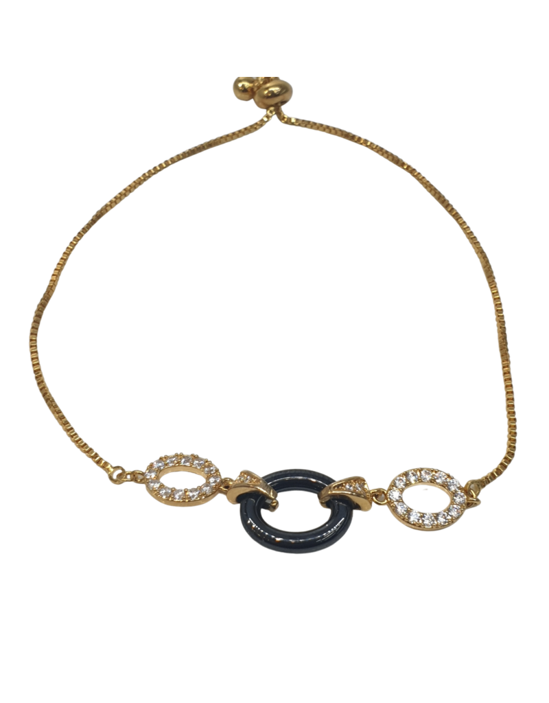 BJI0077 - Gold Black Oval Adjustable Bracelet