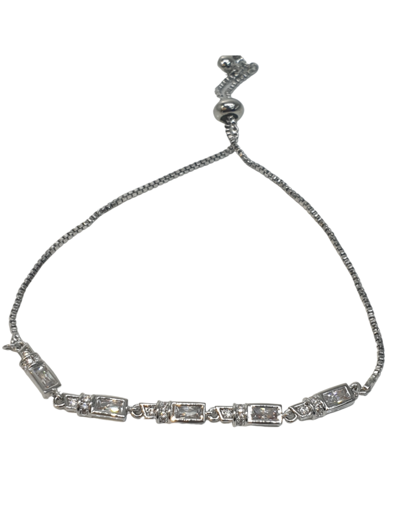 BJI0089 - Silver Baguette  Adjustable Bracelet
