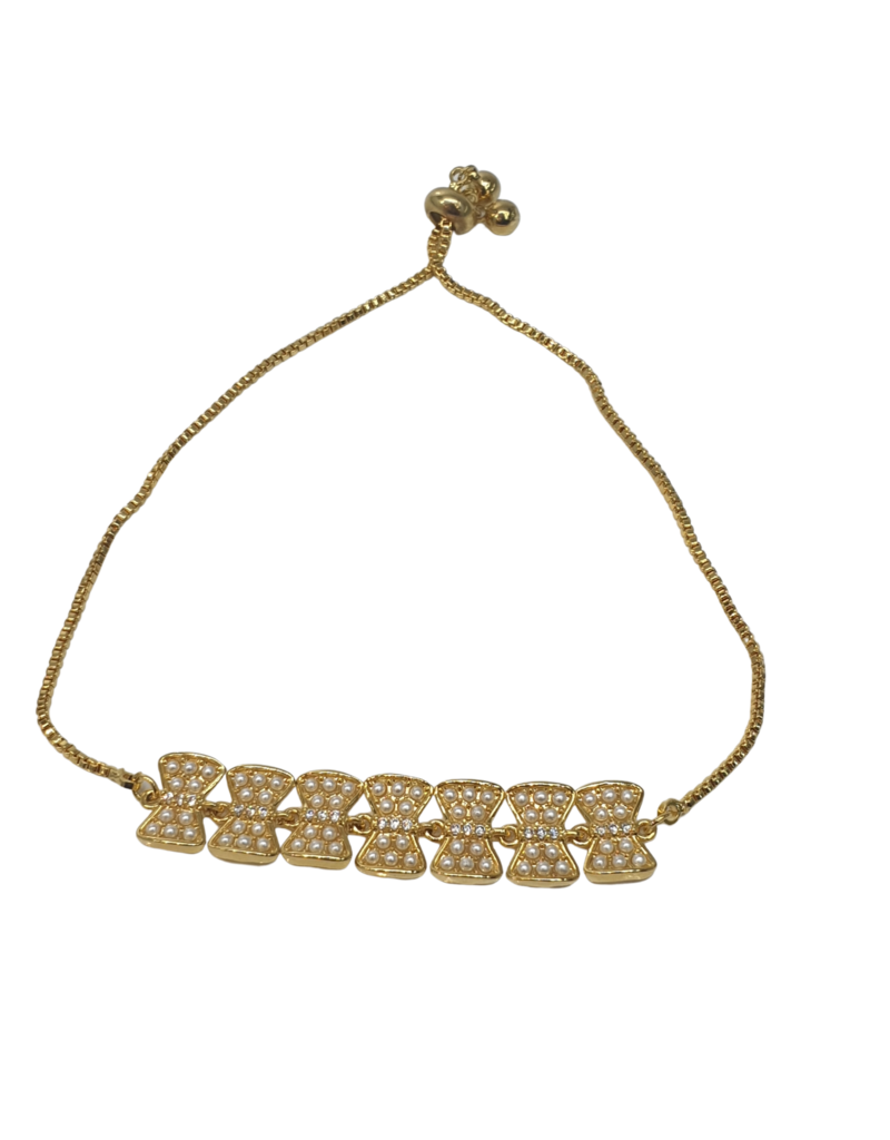 BJI0099 - Gold Bow Pearl Adjustable Bracelet