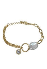 BJI0100 - Gold Pearl Diamante Adjustable Bracelet