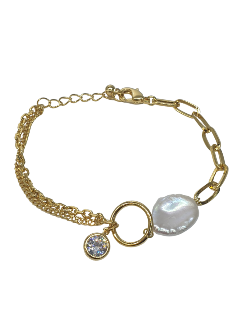 BJI0100 - Gold Pearl Diamante Adjustable Bracelet