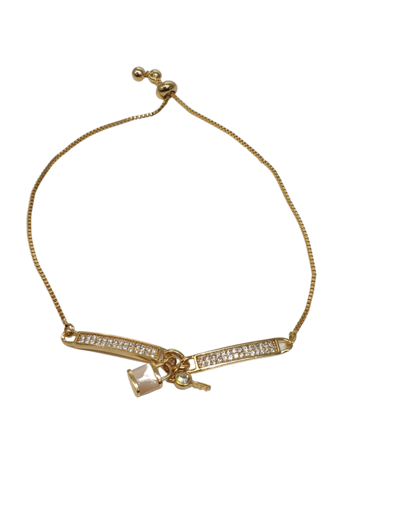 BJI0118 - Gold Lock, Key  Adjustable Bracelet