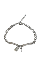 BJI0119 - Silver Lock, Key  Adjustable Bracelet