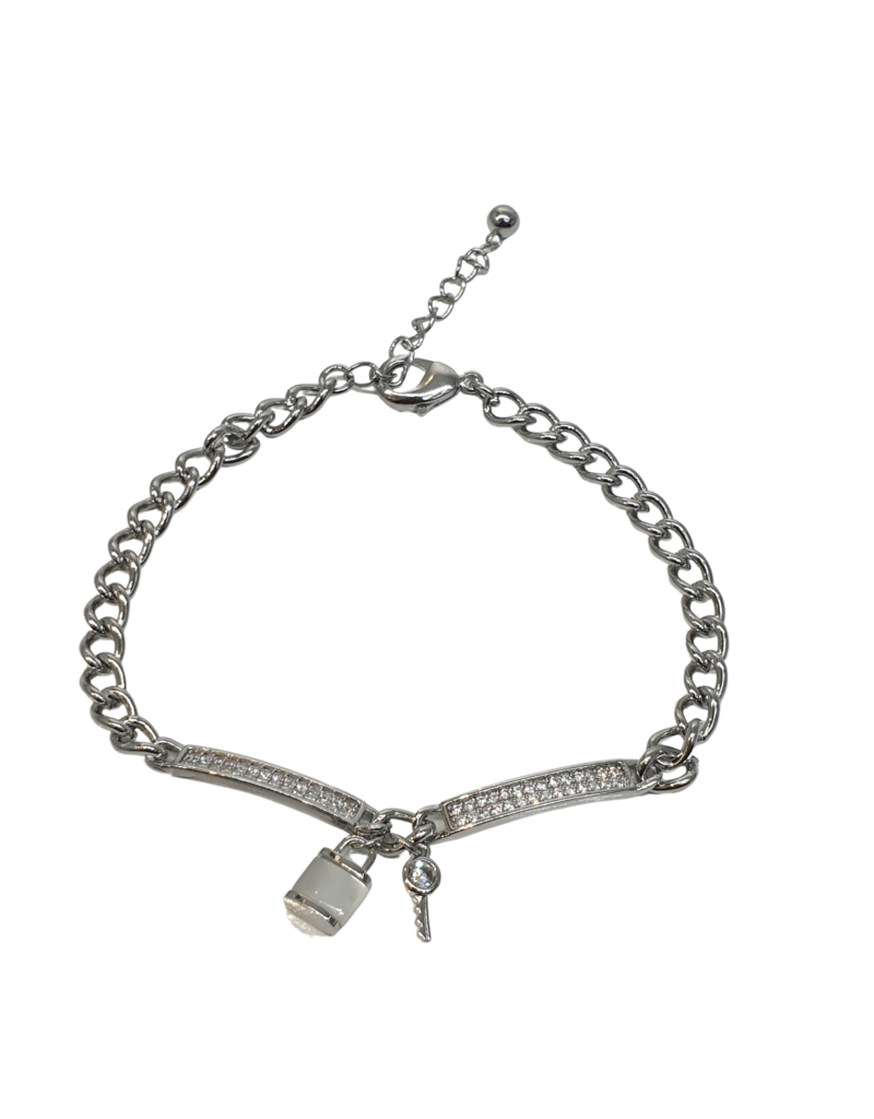 BJI0119 - Silver Lock, Key  Adjustable Bracelet
