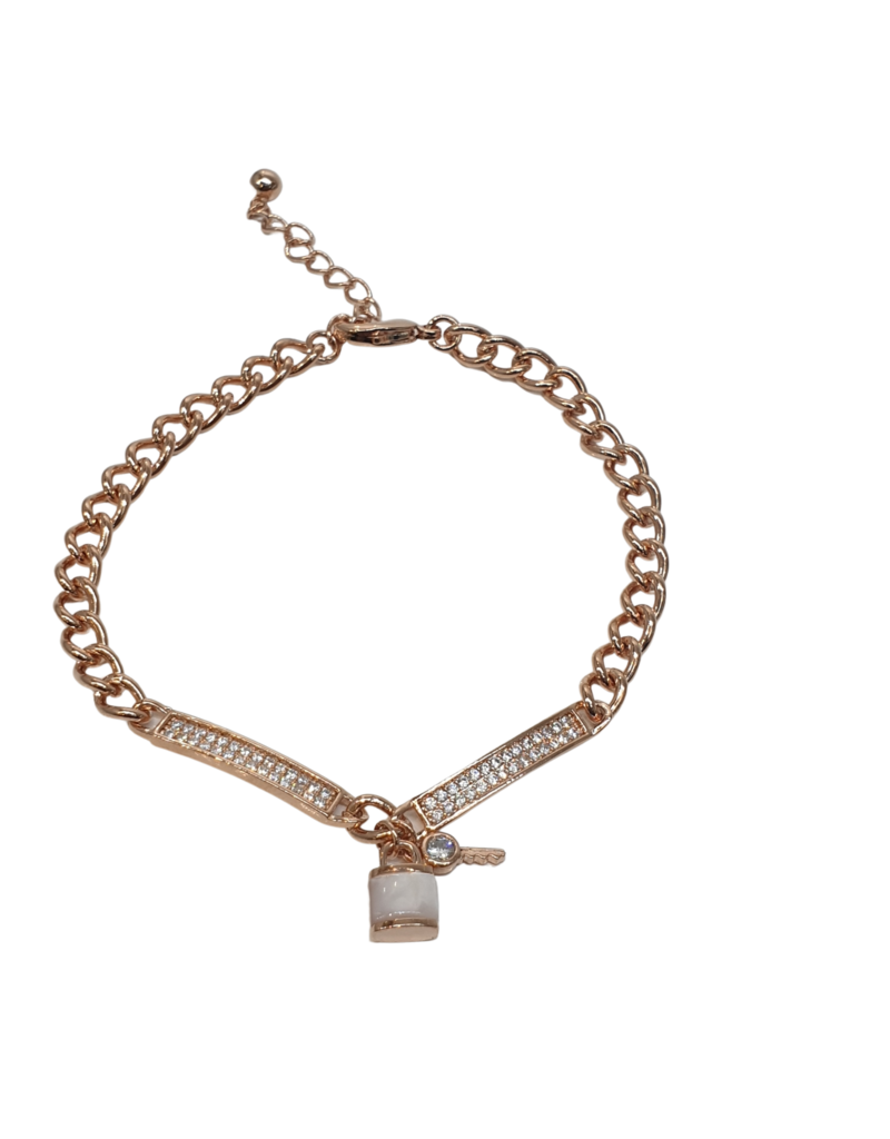 BJI0120 - Rose Gold Lock, Key  Adjustable Bracelet