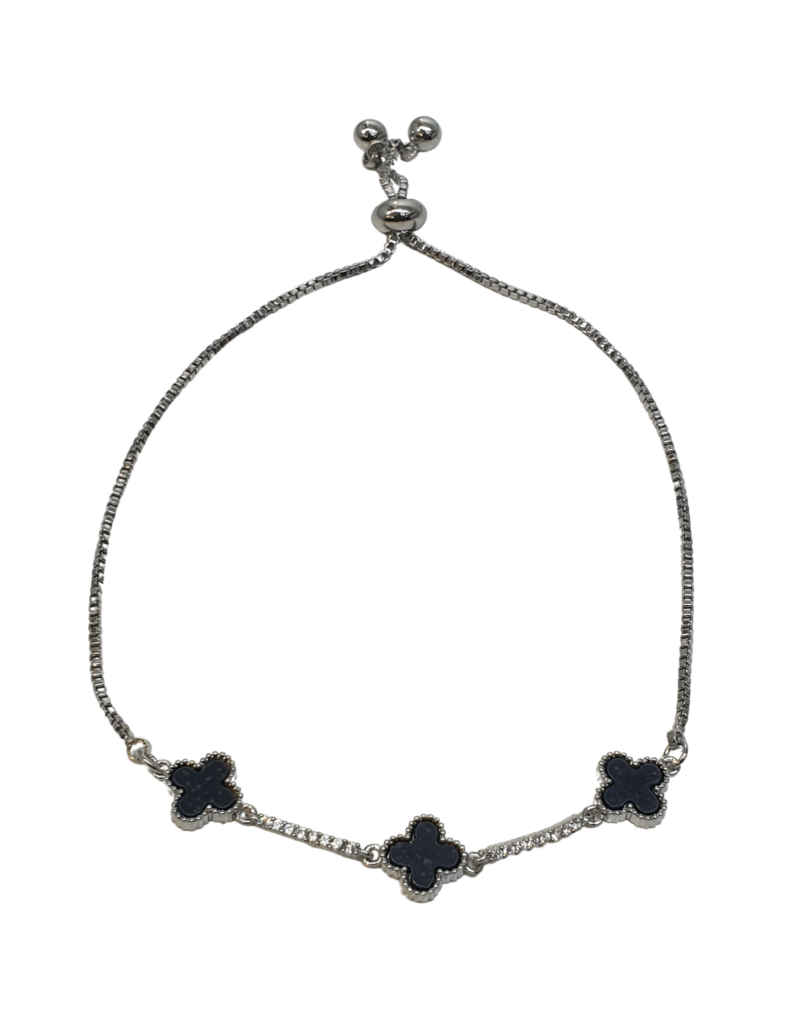 BJI0121 - Silver Black, Clove  Adjustable Bracelet