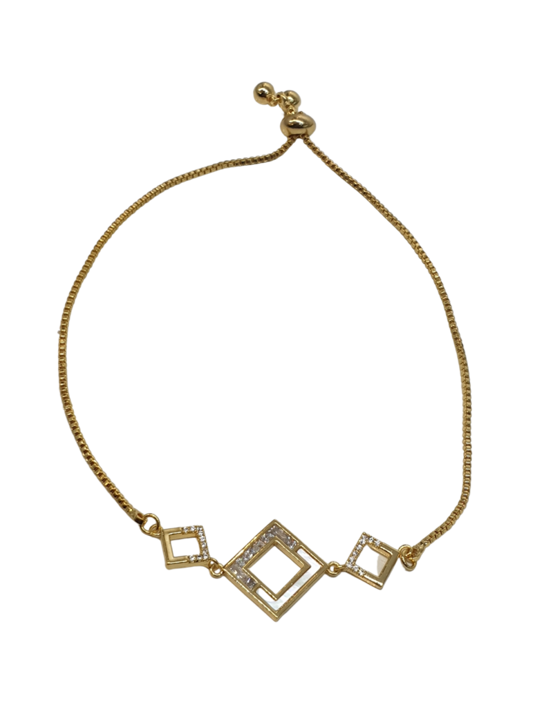 BJI0122 - Gold Square, White  Adjustable Bracelet