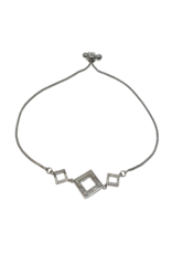 BJI0123 - Silver Square, White  Adjustable Bracelet