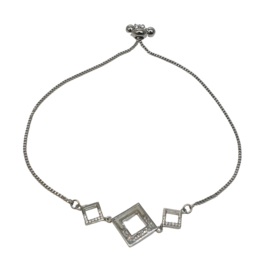 BJI0123 - Silver Square, White  Adjustable Bracelet