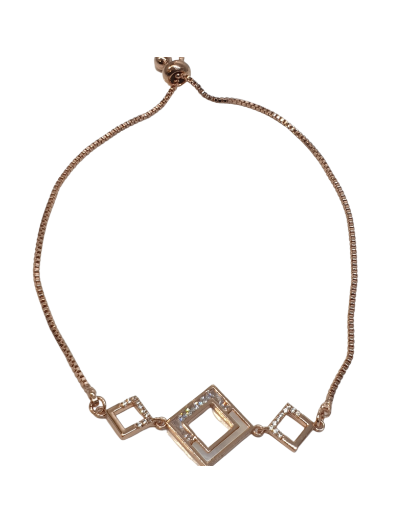 BJI0124 - Rose Gold Square, White  Adjustable Bracelet