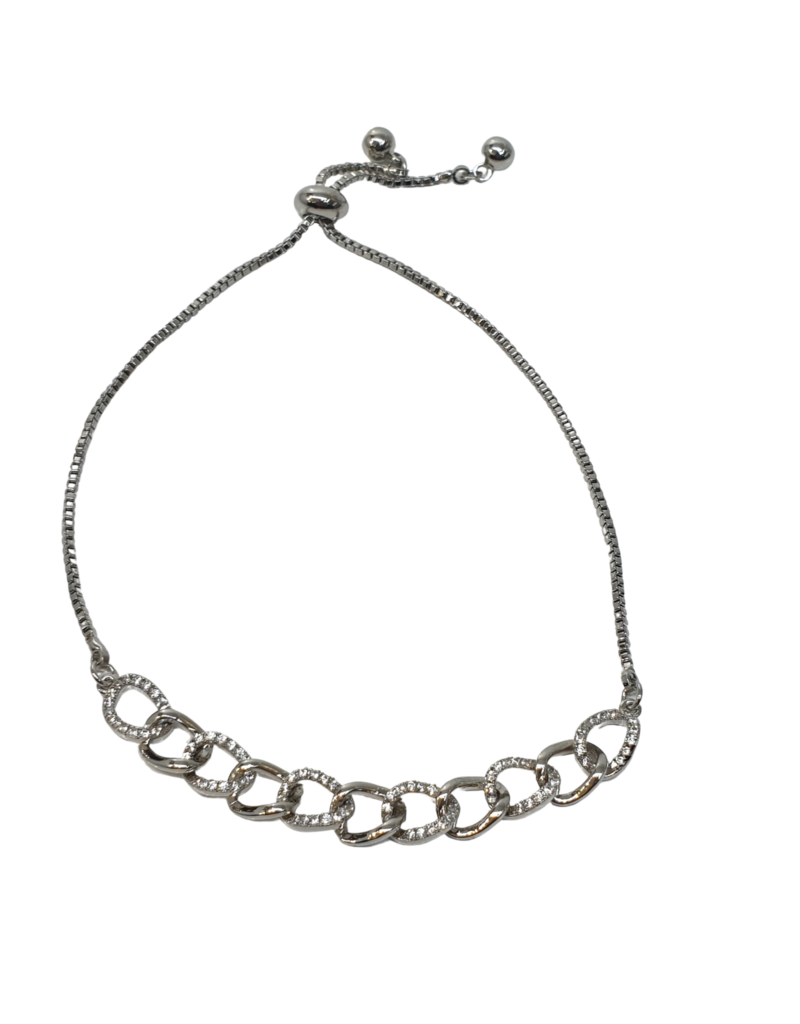 BJI0028 - Silver Linked  Adjustable Bracelet
