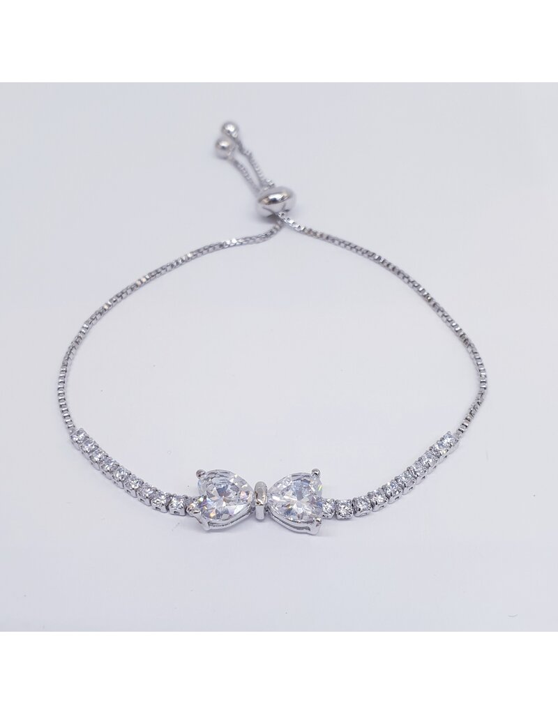 BJJ0005 - Bow, Silver Adjustable Bracelet