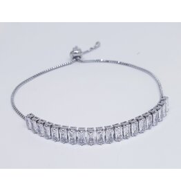 BJJ0037 - Baguette, Silver Adjustable Bracelet