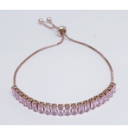 BJJ0040 - Baguette, Rose/Pink Adjustable Bracelet