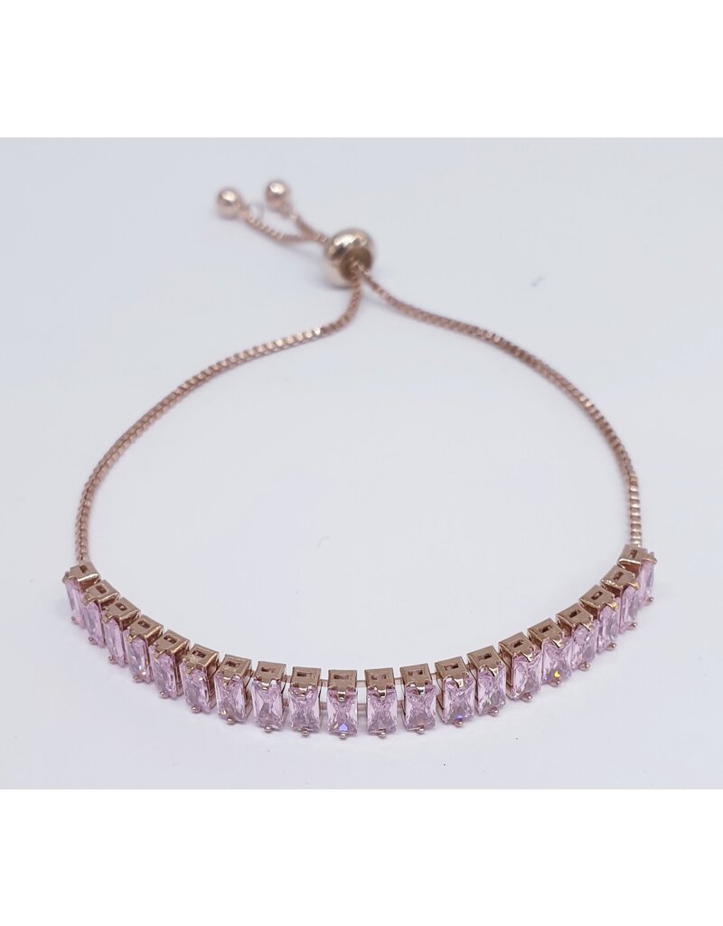 BJJ0040 - Baguette, Rose/Pink Adjustable Bracelet