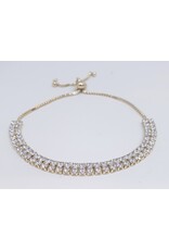 BJJ0046 - Double Row Tennis, Gold Adjustable Bracelet
