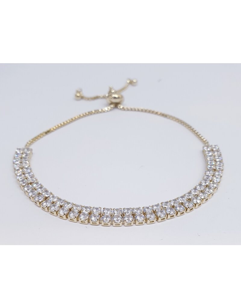 BJJ0046 - Double Row Tennis, Gold Adjustable Bracelet