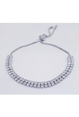 BJJ0048 - Double Row Tennis, Silver Adjustable Bracelet